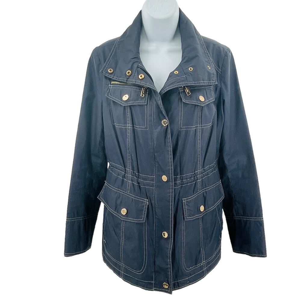 MICHAEL Michaels Kors Navy Blue Zip Adjustable Classic Raincoat Jacket S